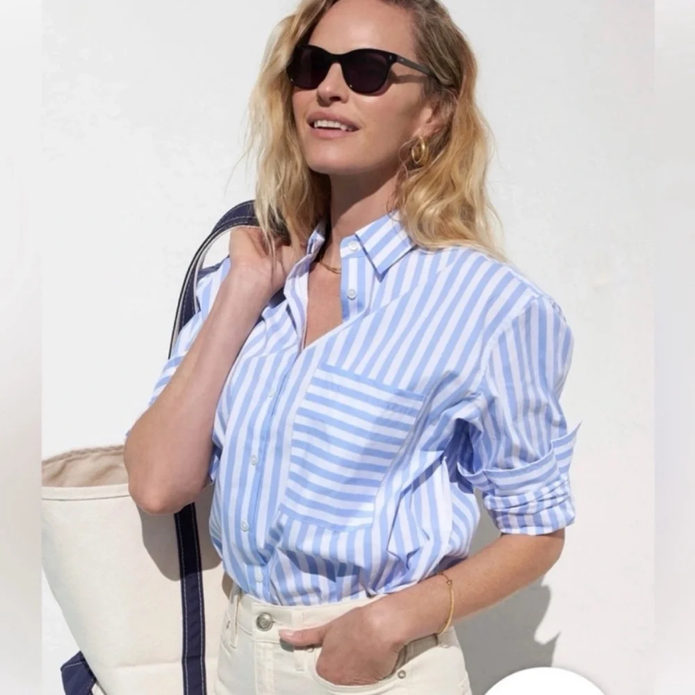 NWOT AYR The Deep End Button Down Shirt Large Blue/White Stripes - Picture 16 of 16